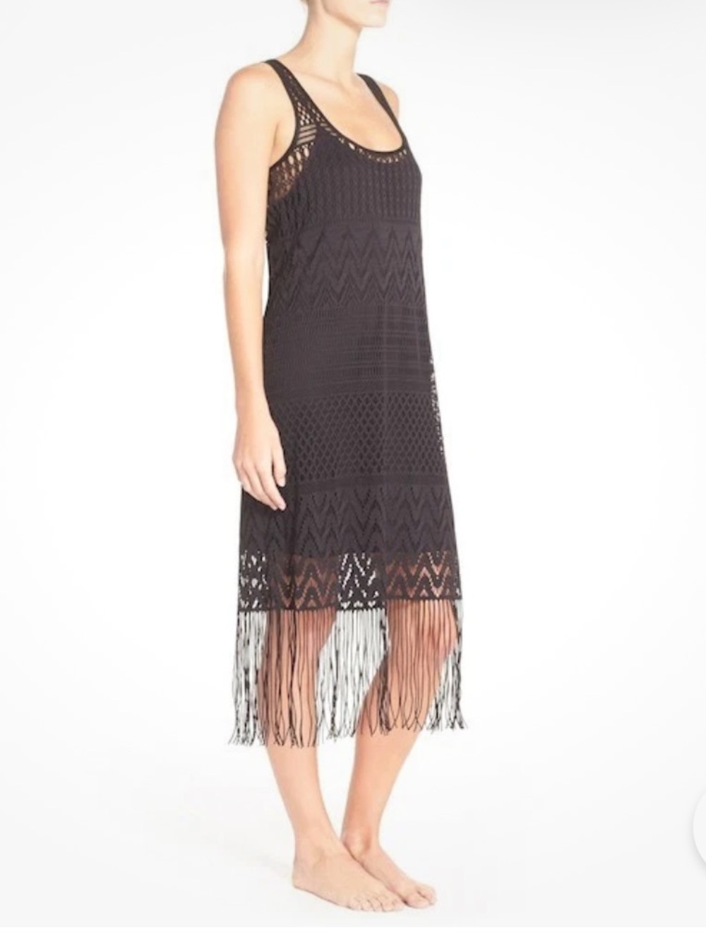 La Blanca Black Crochet Fringe Beach Cover-Up